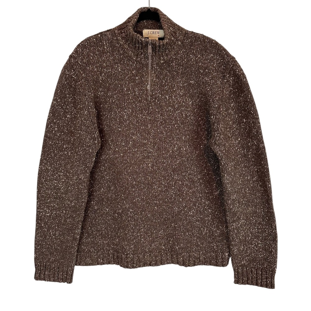 J.Crew Vintage 90s Wool Marled Speck‎ Donegal Sweater XL Brown 3D Chunky Dadcore